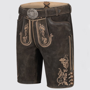 Lederhosen en cuir de vachette de qualité supérieure |   Shorts en toile unie taille mi-haute High Street |   Costume d'Oktoberfest OEM - Product Image 4