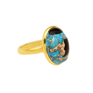 Best Selling Solid 925 Sterling Silver Blue Black Copper Kingman <b>Turquoise</b> 12x16mm Bezel Setting <b>Ring</b> for Women Handmade Jewelry - Product Image 4