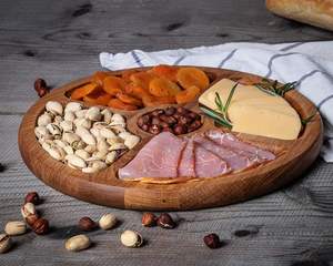 Plateau sectionnel rond en bois, plateau de service fait à la main, plateau de charcuterie d'automne, assiette de viande au fromage en bois, rond - Product Image 2