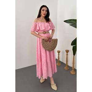 Pink Off-Shoulder Broderie Anglaise <b>Dress</b> - Pink - Product Image 2