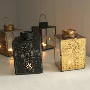 Lanternes en verre classiques vintage en laiton, décoratives pour la maison, mariage, Noël, faites à la main, découpées, imprimées, pour bougies piliers - Product Image 3