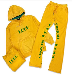 Chándal acampanado con logotipo personalizado en 3D para hombre, chándal apilado, sudadera con borde de dobladillo crudo, Jogger, uso deportivo de gimnasio de verano sólido - Product Image 1