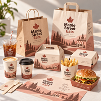Ensemble d'emballages pour la restauration rapide personnalisés AT PACK avec logo, sacs en papier, boîtes, gobelets et fournitures à emporter pour les restaurants de hamburgers, les cafés