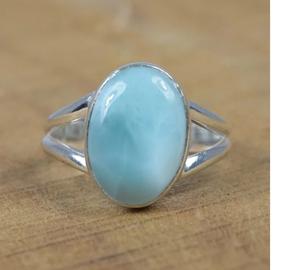 แหวนรูปไข่ลาริมาร์สีน้ำเงิน925สเตอลิงเงินอัญมณีธรรมชาติทำด้วยมือของขวัญหรูหราสำหรับคริสต์มาส - Product Image 1