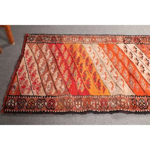 Petit tapis vintage 3x12,8 pi (90x390 cm), Herki marron géométrique avec éléments floraux, tapis turc - Product Image 4