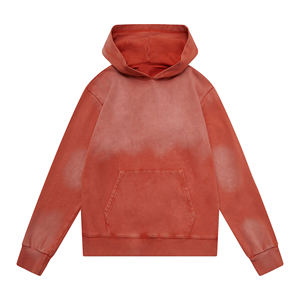 Nouvelle tendance surdimensionné poids lourd personnalisé lavé à l'acide sweats à capuche hommes Vintage sunfaded en détresse chaud rouge broderie patché à capuche - Product Image 1