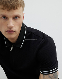 New Men's <b>Zip</b>-<b>Up</b> Shirt Solid Pattern Knitted 100% Cotton Breathable Embroidered Silk Screen Printed Front Logo Short Sleeve - Product Image 5