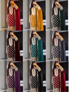 นำเสนอคอลเลคชั่นใหม่ ชุดส่าหรีผ้าจอร์เจตต์เทียมปักลายหนักประดับเลื่อมสำหรับผู้หญิง แบบกลับด้านได้ ใส่สบายทุกฤดู - Product Image 6