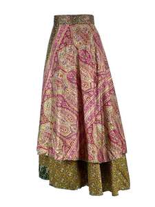 Vintage Inspirado Doble Capa Reversible Sari Seda Ecológico Antiestático Maxi Wrap Falda Festival Estilo Transpirable Boho Hippy - Product Image 3