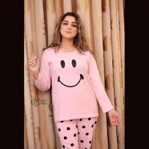 Conjunto de mangas completas de pijama con estampado de bebé rosa para mujer con estampado de sonrisas y puntos rosas () - Product Image 2