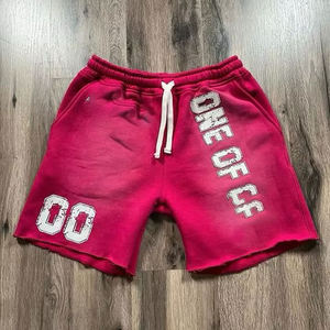 Verano personalizado bordado parche Logo alta calidad Vintage fabricante 100% algodón sudor hombres ácido lavado pantalones cortos - Product Image 4