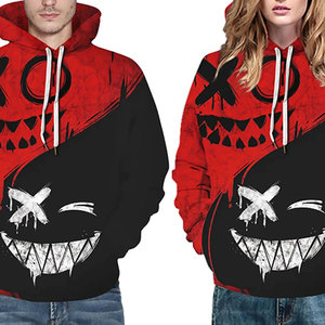 Sudadera con Capucha Roja y Negra para Hombre con Estampado de Calavera, Estilo Urbano, Corte Regular, Tejido de Poliéster, Cierre de Cremallera, Ropa Casual de Otoño - Product Image 4