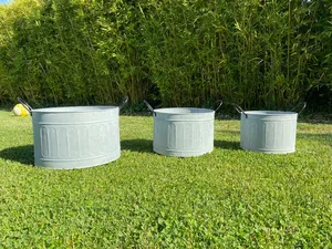 Rayan International Set di 3 rustico rotondo zincato bacini e secchi fioriere modello DV-323 per <span class=keywords><strong>Villa</strong></span> <span class=keywords><strong>fiori</strong></span> e piante - Product Image 2
