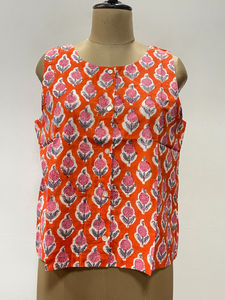 Chemise courte à fleurs imprimée, style japonais, 100% coton, écologique, faite à la main, avec logo sur le devant, boutonnée, col en V, pour femmes - Product Image 3