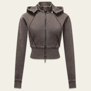 Sweat à capuche zippé pour femme, style vintage, imprimé, lavé à l'acide, avec fermeture éclair - Product Image 2