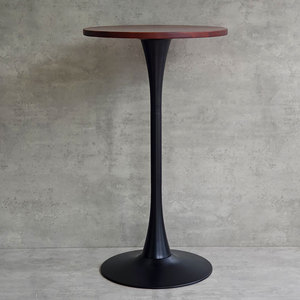 Mesa de Bar Redonda Contemporánea de 60 cm con Patas de Hierro, Diseño Tulipán, Base de Madera de Acacia de 25 mm de Grosor-BB021 - Product Image 3