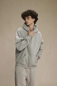 Hoogwaardige unisex plus size hoodie set, effen kleur, aangepast logo, casual 2-delige outfit voor heren - Product Image 3