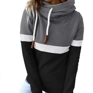 Pull à col montant pour femme, automne et hiver, couleur unie, panneau contrasté, cordon de serrage, manches longues, sweat-shirt décontracté - Product Image 5