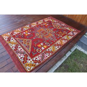 Turkish Accent Rug, 3.7x5.9 ft Vintage Rug, <b>Red</b> <b>Wool</b> Rug - Product Image 2