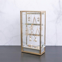 Ensemble moderne de 3 boîtes de présentation de bijoux en verre géométrique et laiton doré, cadre métallique vintage, couvercle à charnière carré, taille et capacité personnalisables