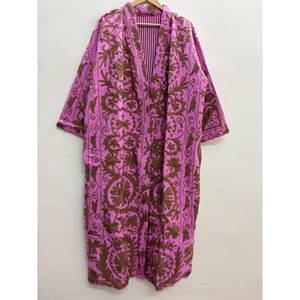 Chaqueta Larga de Algodón de Secado Rápido, Ecológica, con Bordado Floral Suzani, para Mujer, Estilo Boho, Color Rosa Orquídea, Marrón Umber - Product Image 5