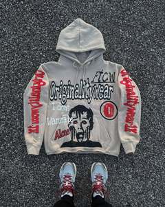 New Design Custom Printing Graphic Hoodies Heavyweight 100% Cotton Men Distressed Acid Washed Vintage Hoodie - Product Image 3