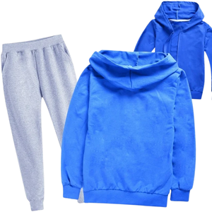 ชุดเซ็ตเสื้อฮู้ดดี้สีน้ำเงินรอยัลแบบฟอกสี พร้อมกางเกงจ็อกเกอร์ ผ้าฟลีซนุ่ม สไตล์ลำลอง เหมาะสำหรับใส่เที่ยวเล่นหรือใส่ในฤดูหนาว - Product Image 4