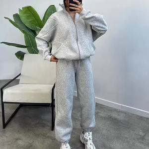 Combinaison de survêtement en molleton français pour femme avec logo personnalisé |   Ensemble de survêtement de sport 2 pièces (hoodie et pantalon long) pour l'extérieur – Vente en gros - Product Image 1