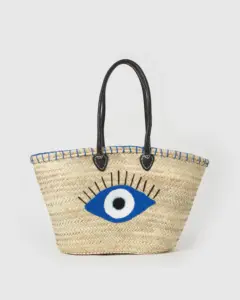 Marrakech Elegance Unveiled: Stylish Straw Bags for Every Season Eye Motif Drawstring fabric closure Tote bag style