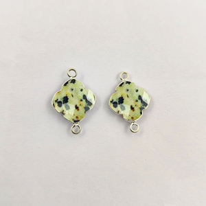Dalmatian Jasper Clover พลอยคอนเนคเตอร์925เงินสเตอร์ลิงมีขอบชุดขั้วต่อสีฟ้าสำหรับทำเครื่องประดับ - Product Image 2