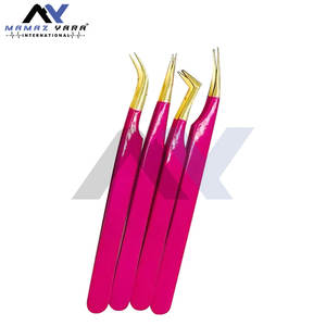 Vente chaude Pince à épiler d'extension de cils en acier inoxydable de haute qualité Points plaqués or massif enduits de poudre rose Meilleur réutilisable - Product Image 5