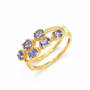 แหวนเงินแท้ 925 ประดับแทนซาไนต์ทรงรี 6 เม็ด แบบสองแถว ดีไซน์แบบ Eternity สำหรับผู้หญิง - Product Image 1