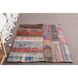 พรมสีน้ำเงินสไตล์โบฮีเมียนสไตล์วินเทจ4.2ft 3.6 X ขนสัตว์ออกแบบพื้นที่เย็บปะติดปะต่อกันขนาดใหญ่มีแผ่นยางรองสำหรับห้องโถงหรือห้องนอน - Product Image 4