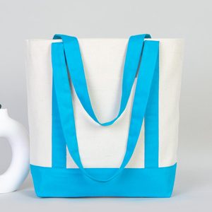 Turquoise 16x14x5 Eco-Friendly <b>Canvas</b> Tote <b>Bag</b> <b>Large</b> Size Cotton Shopping Handbag with Letter and Screen Pattern for Foods - Product Image 3