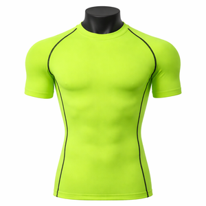 Camiseta de compresión para hombre, de secado rápido, transpirable, para gimnasio, fitness, camiseta ajustada, ropa deportiva para correr, ropa deportiva de alta visibilidad - Product Image 1
