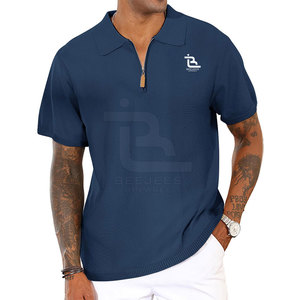 Nuevos polos de algodón con cuello de cremallera alta 2025 para hombres, polos de punto acanalados para hombres, polos transpirables ajustados para hombres - Product Image 1
