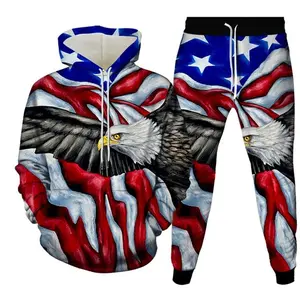 Men Hip Hop Tracksuit Set 3D Print Animal Eagle USA Flag 2Piece Sweatshirts Sweatpants Women Fashion Hooded Unisex Clothing