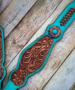 Conjunto de aparejos para caballo de cuero genuino estilo western con cierre de hebilla, cabezada con cuentas y pechera - Personalización para equitación disponible - Product Image 5