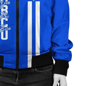 Chaqueta de Satén Azul y Blanca Zeta Phi Beta 1920 para Mujer, Bordado con el Escudo de la Hermandad ZPB, Ropa Griega, Estilo Universitario Premium - Product Image 5
