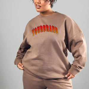 OEM/ODM Offre spéciale Vêtements décontractés surdimensionnés 100% Sweat en molleton de coton Sweat-shirt de couleur unie à manches longues et col rond pour femmes - Product Image 1