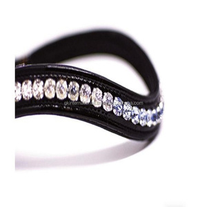 Cheval équestre en cuir véritable Bandeau à sourcils de qualité supérieure avec cristaux bleus et clairs Fabricant de strass bling - Product Image 3