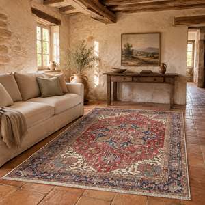 Netline Home <b>Crossed</b> Border Crimson <b>Red</b> Traditional Washable Rug - Product Image 4