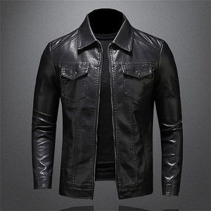 เสื้อแจ็คเก็ตหนังผู้ชาย แขนยาว ไซส์ใหญ่ เสื้อแจ็คเก็ตหนัง PU เสื้อโค้ทหนังผู้ชายลำลอง เสื้อโค้ทขี่มอเตอร์ไซค์ เสื้อแจ็คเก็ตหนังสำหรับผู้ชาย - Product Image 5