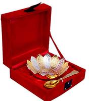Bol en forme de fleur de lotus plaqué or brillant et argent brillant de 4 po de diamètre avec cuillère pour un meilleur cadeau de retour