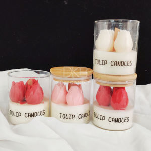 Bougie artisanale à la cire de soja avec étiquette privée personnalisée, design de fleur de tulipe, bougie parfumée à la fleur pour la décoration de la maison - Product Image 5