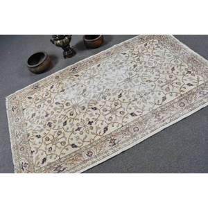 Alfombra turca Vintage de 39x41 pies, beige, marrón, clásica, área grande, patrón rectangular, Material de lana, diseño de retales de látex para pasillo - Product Image 2