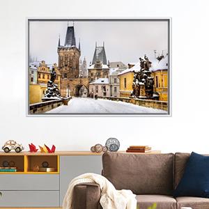 Prague Bridge Printed <b>Canvas</b> - Elegant City Landscape Wall Decor,1P:White <b>Framed</b> - Product Image 1