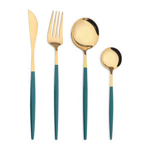 Juego de cubiertos de acero inoxidable con un aspecto refinado dorado, perfecto para la cocina del hogar, restaurantes, hoteles, cenas y uso diario. - Product Image 1