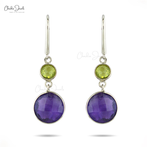 ต่างหูเงินแท้ 925 ประดับพลอยแอมะทิสต์และเพอริดอตทรงกลมขนาด 10 มม. คุณภาพสูง แบบขายส่ง - Product Image 2