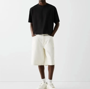Fabricant T-shirt personnalisé pour hommes, coupe boxy, épaules tombantes, poids lourd tricoté, logo de grande taille à motif solide - Product Image 2